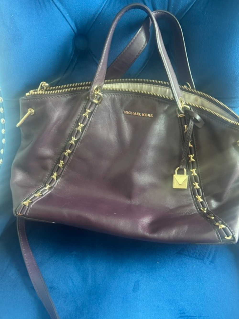 Authentic Michael Kors Plum Leather Satchel Crossbody Bag